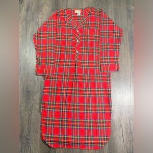 LL BEAN Vintage Long Night Shirt Mens M Red Flannel Tartan Plaid Made in USA